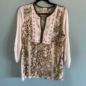 Anthropologie Tiny M embroidered print top